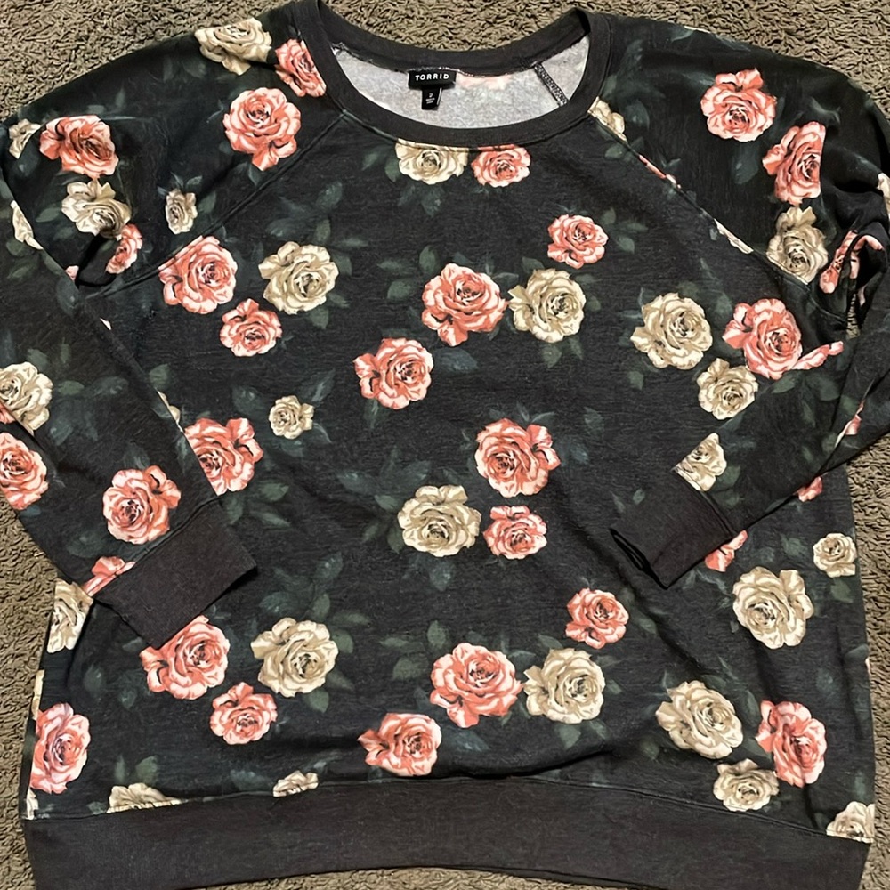 Torrid gray floral sweatshirt
